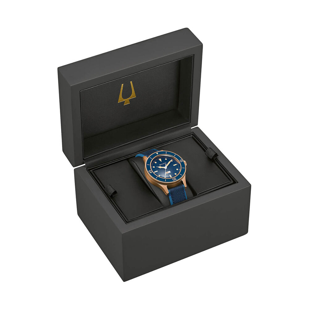 Bulova MIL-Ships Bronze 41mm Blue Dial Rubber and Cordura Nylon Strap Watch image number 4