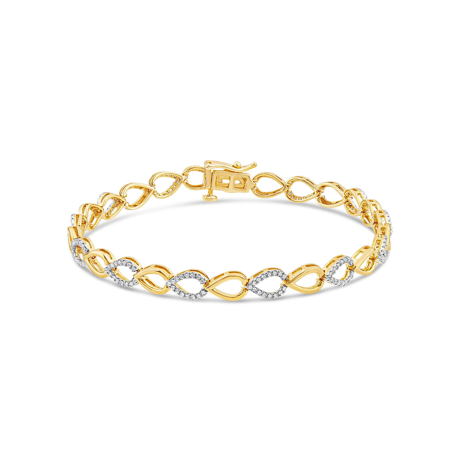 9ct Yellow Gold 0.58ct Diamond Polished Teardrop Bracelet
