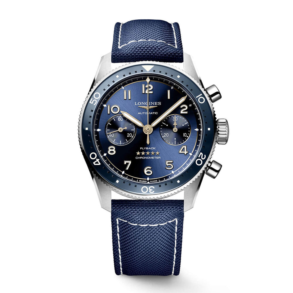 Longines Spirit Flyback 42mm Blue Chronograph Dial Blue Strap Watch