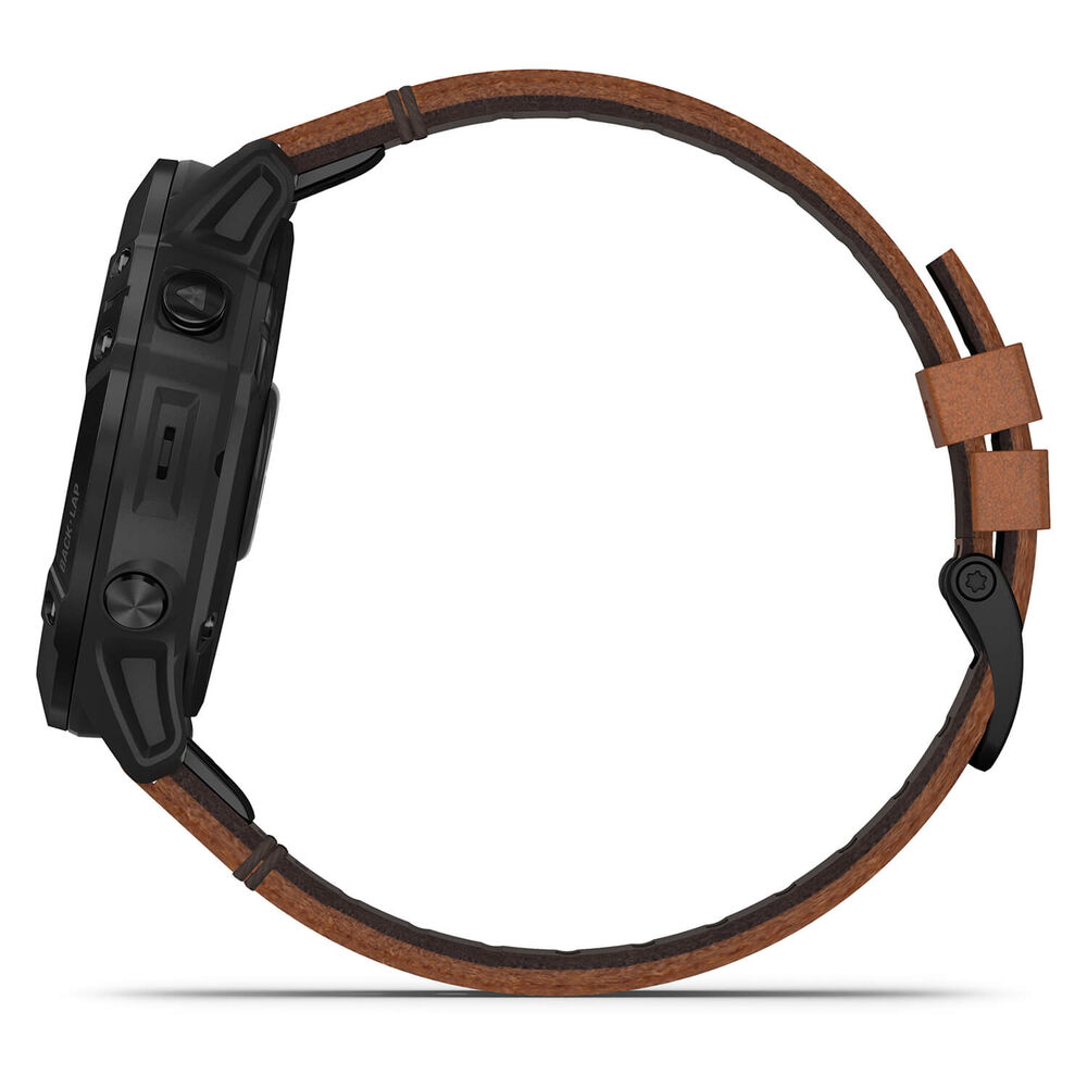 Garmin Fenix 6X Sapphire Black DLC Chestnut Leather Band Smartwatch image number 4