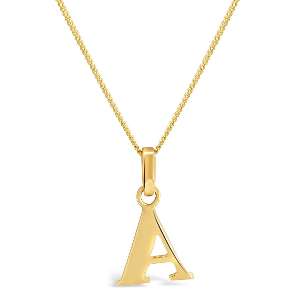 9ct Yellow Gold Plain Initial A Pendant (Chain Included)
