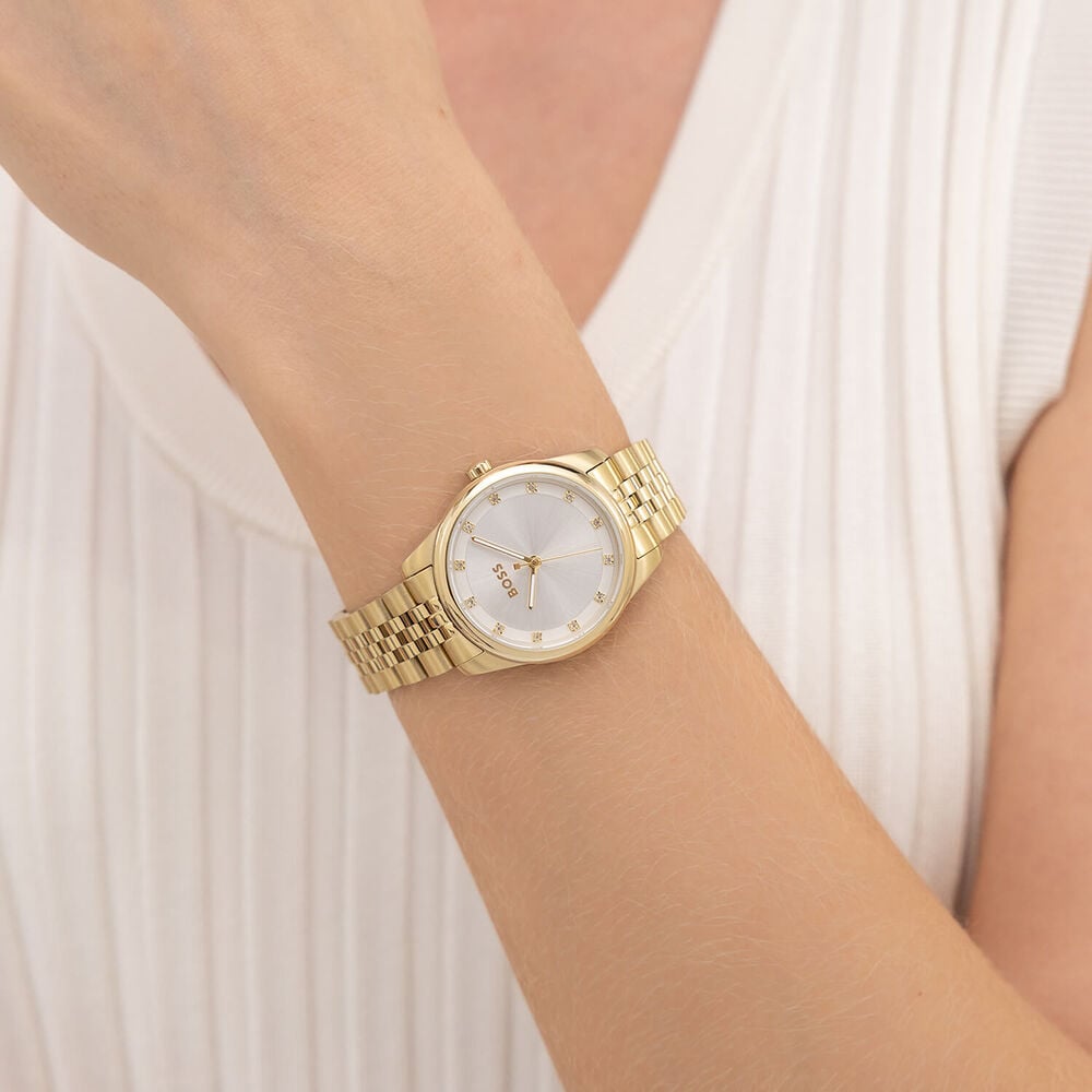 BOSS Graceful Precious 32mm Silver Dial Gold Tone Steel Bracelet Watch image number 5