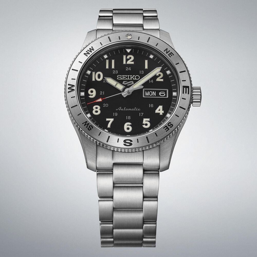 Seiko 5 Sports Field Camo Black 41mm Dial Stainless Steel Bracelet Watch