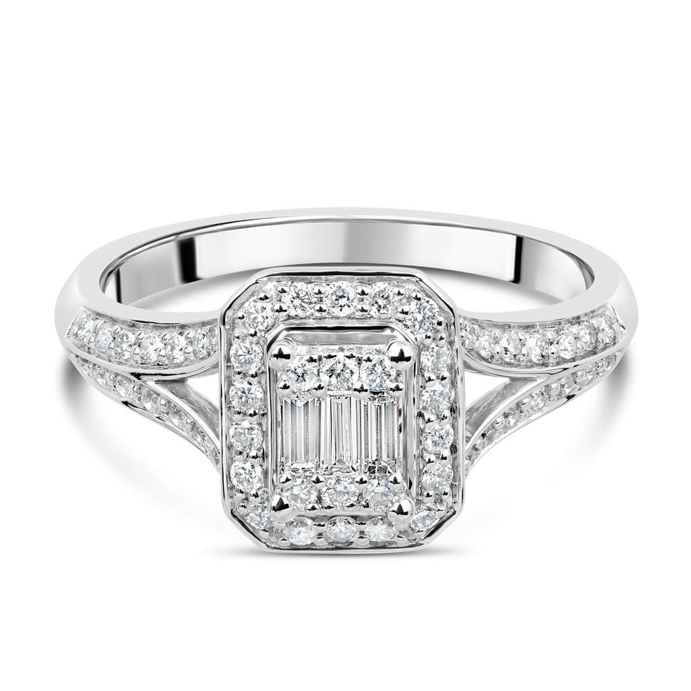 18ct White Gold Baguette Centre 0.50 Carat Diamond Frame Split Shoulders Ring image number 10