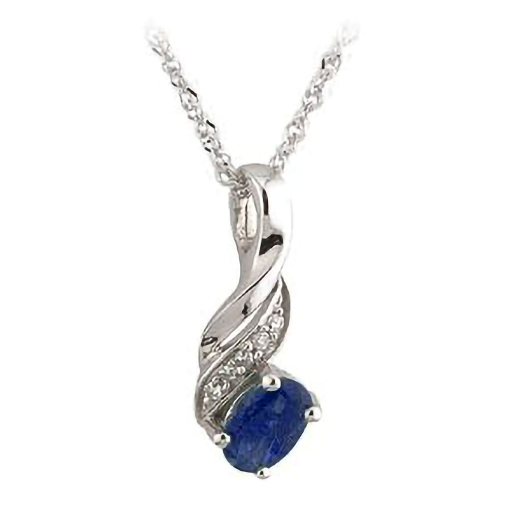 9ct white gold sapphire and diamond pendant image number 0