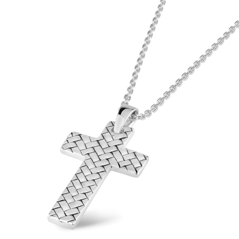 Silver Mens Herringbone Cross Pendant