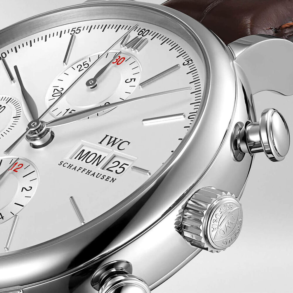 IWC Schaffhausen Portofino Chronograph Silver Dial Brown Strap Watch image number 1