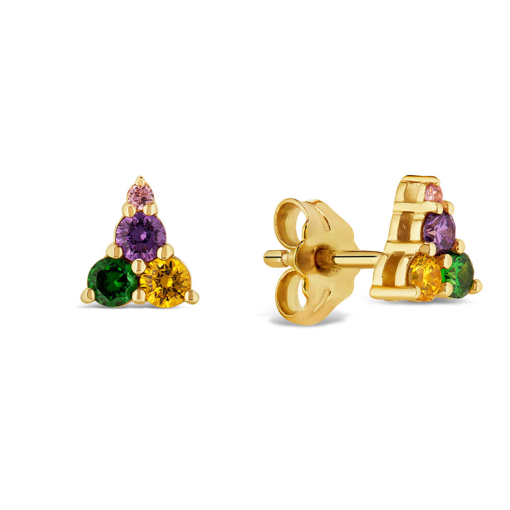 9ct Yellow Gold Multi Colour Triangle Stud Earrings