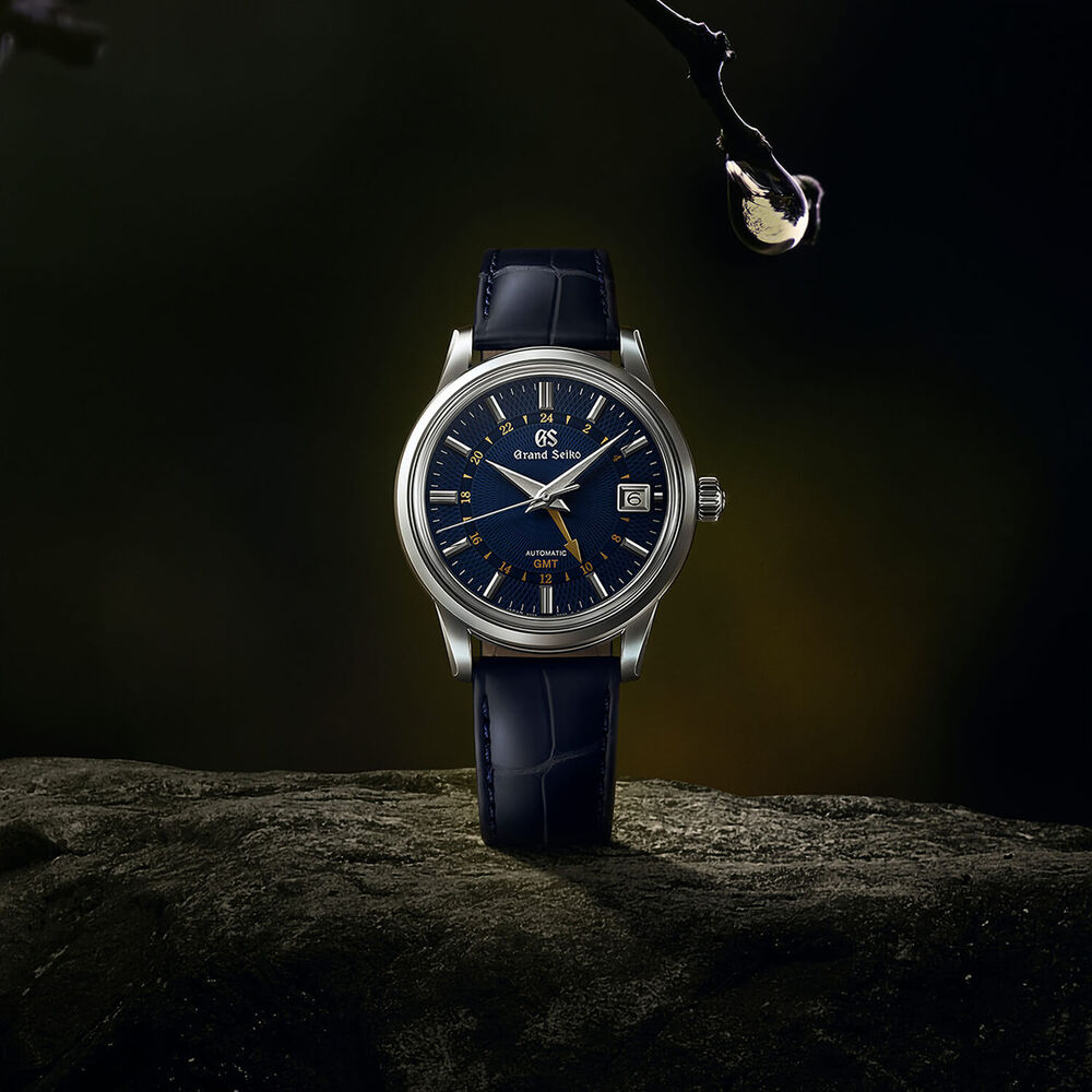 Grand Seiko 'Moondrop' Contemporary Classics GMT 39.5mm Blue Dial Leather Strap Watch image number 3