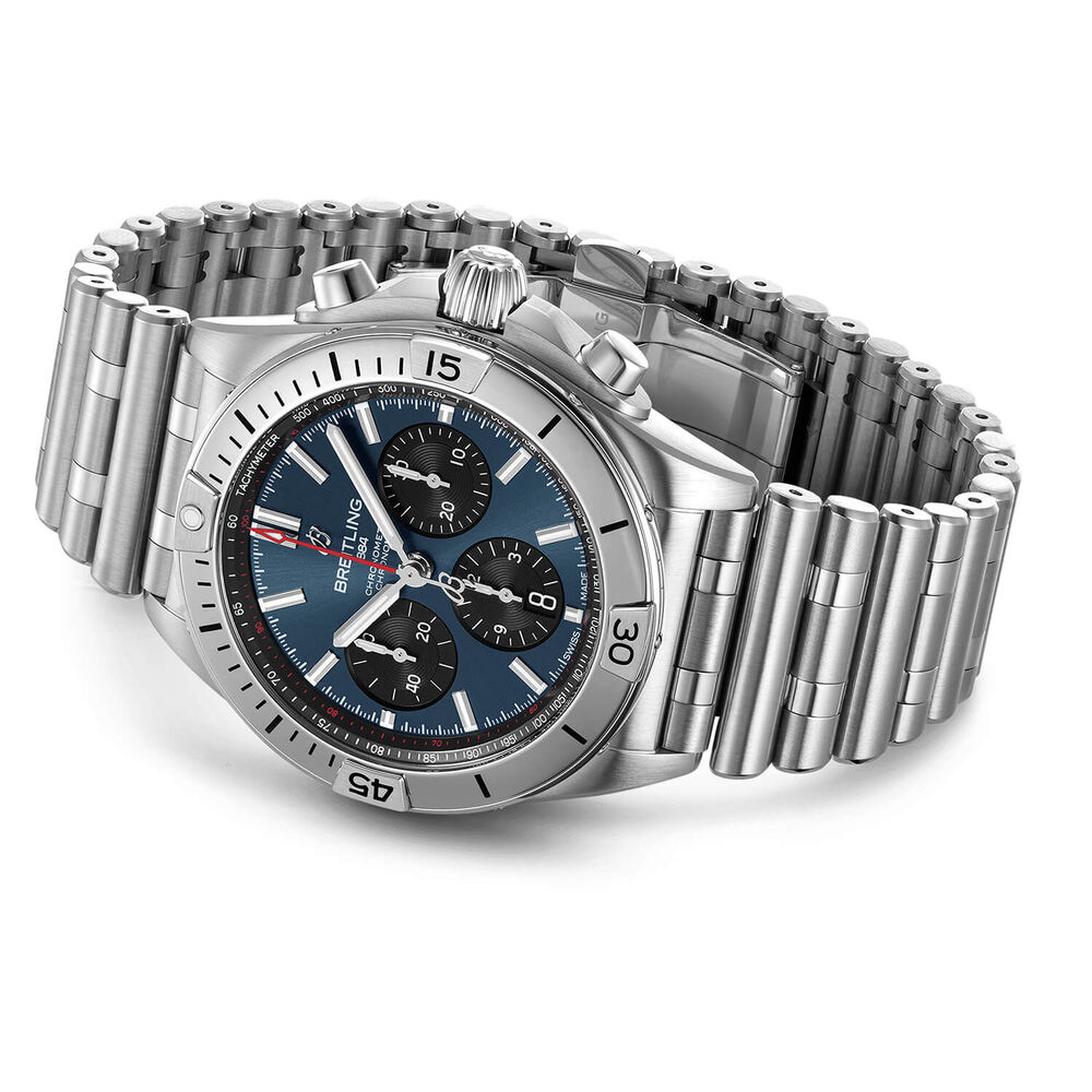 Breitling Chronomat 42mm Mens Blue Dial Steel Bracelet Watch image number 2
