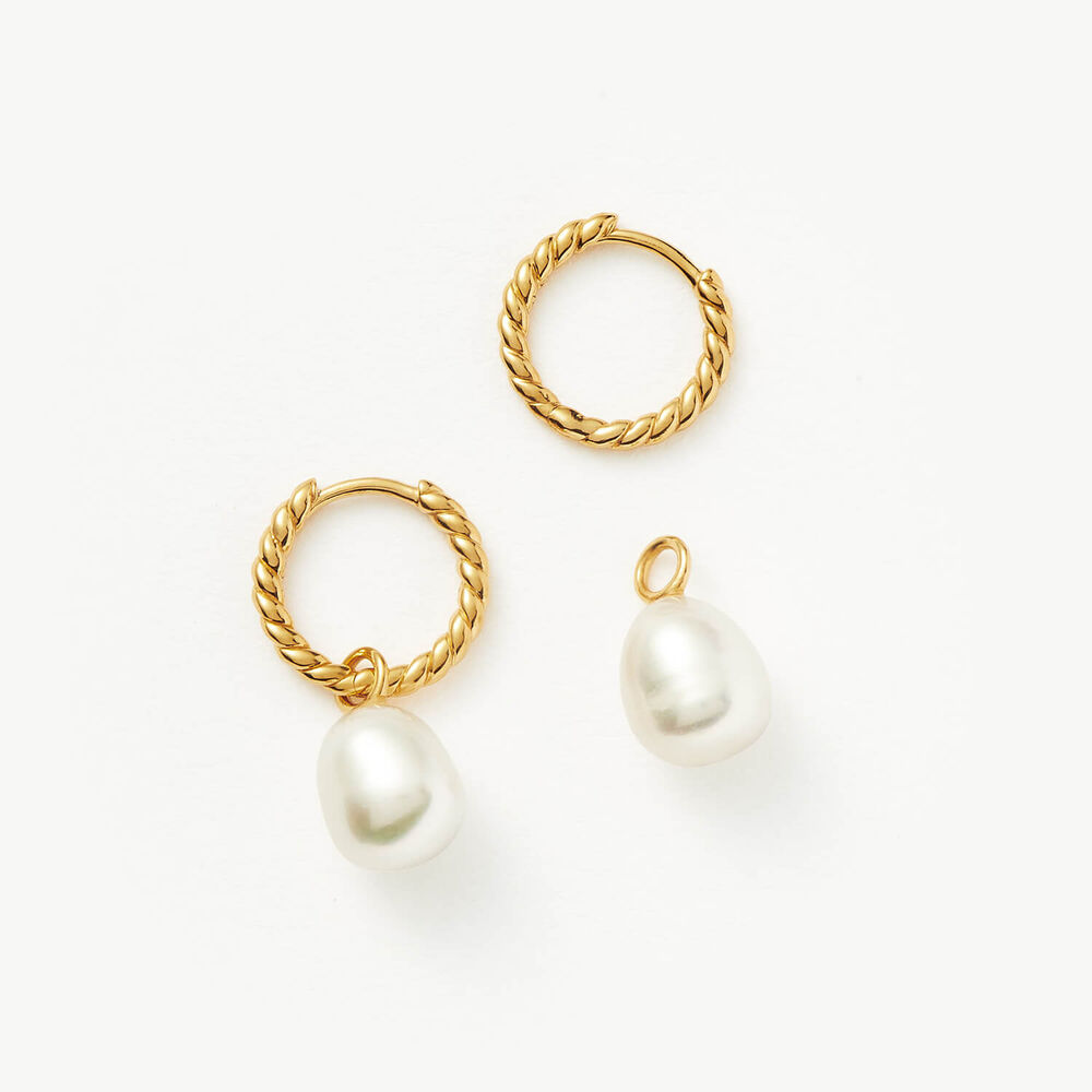 Missoma 18ct Gold Vermeil Sterling Silver Pearl Twisted Small Drop Hoop Earrings
