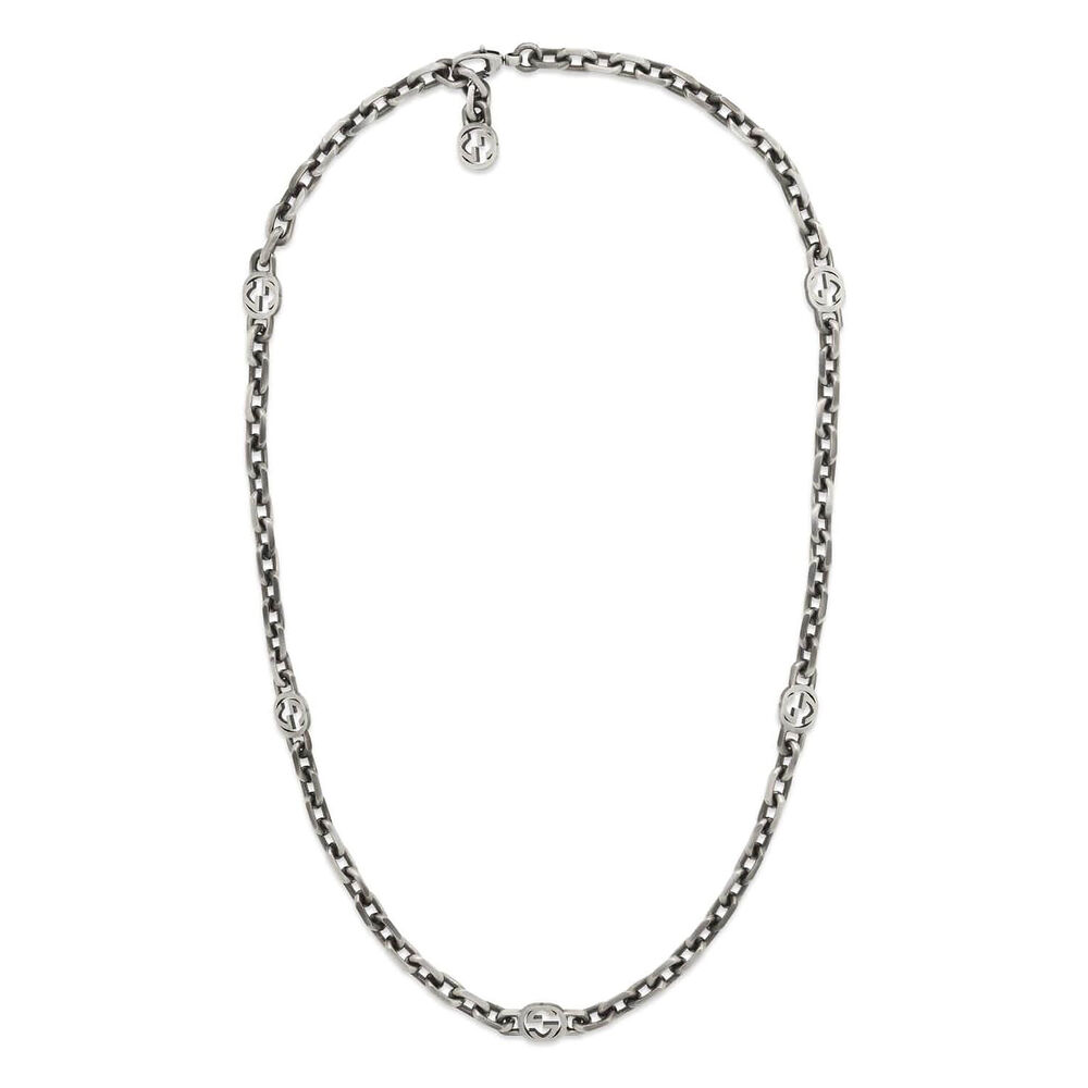 Gucci Interlocking Motif Aged Sterling Silver Necklace