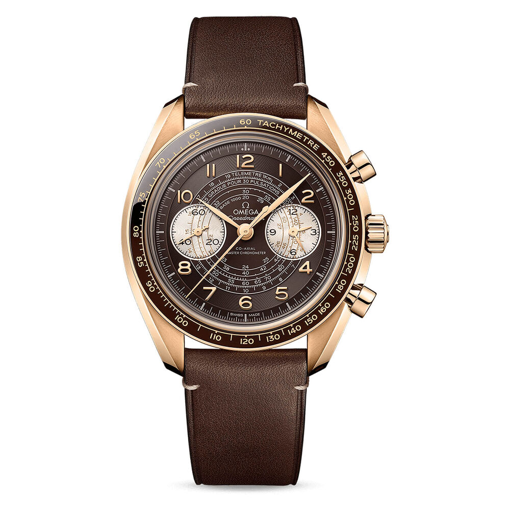 OMEGA Speedmaster Chronoscope 43mm Brown Dial Bronze Case Leather Strap Watch