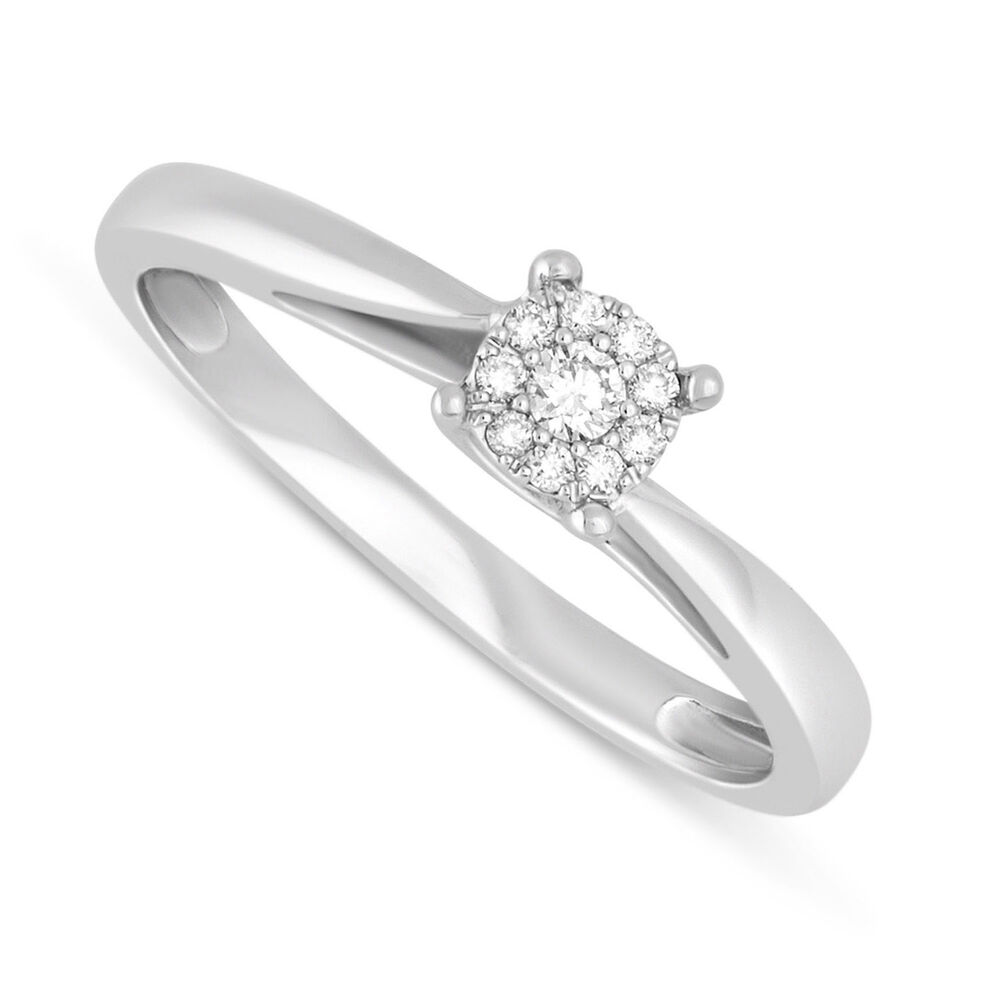 9ct White Gold 0.09ct Diamond Cluster Twist Ring image number 0