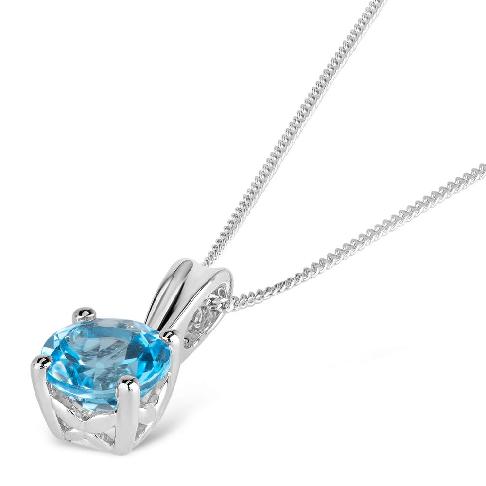 9ct White Gold Diamond and Blue Topaz Round Pendant