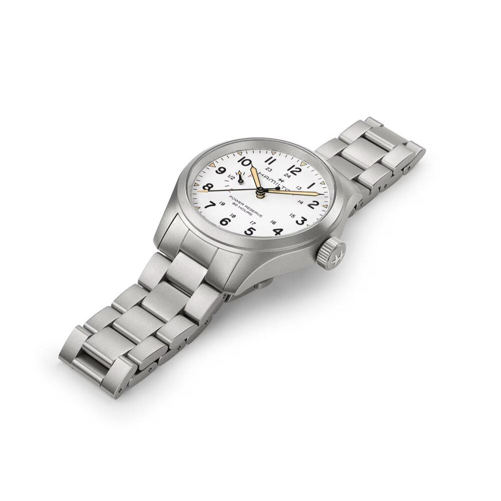 Hamilton Khaki Field 40mm White Dial Steel Bracelet Watch image number 2