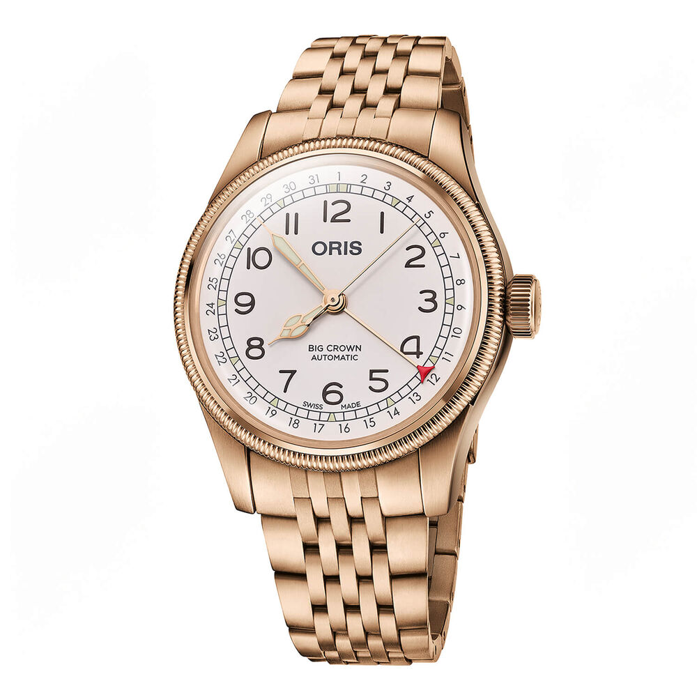 Pre-Owned Oris Big Crown Father Time Limited Edition 40mm White Dial Brown Leather Strap Watch