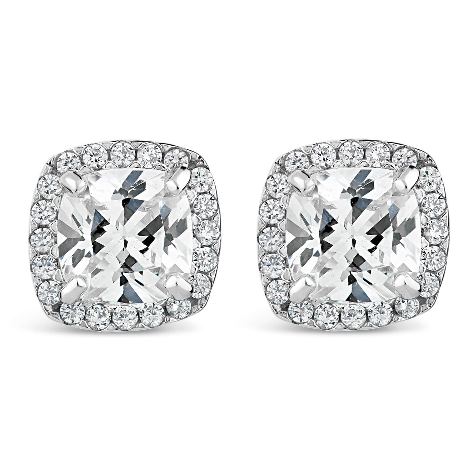 9ct White Gold Cushion Cubic Zirconia Cluster Stud Earrings at Fraser Hart