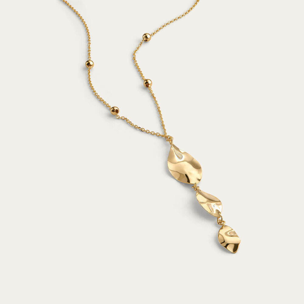9ct Yellow Gold Beaded Chain 3 Polished Leaves Necklet