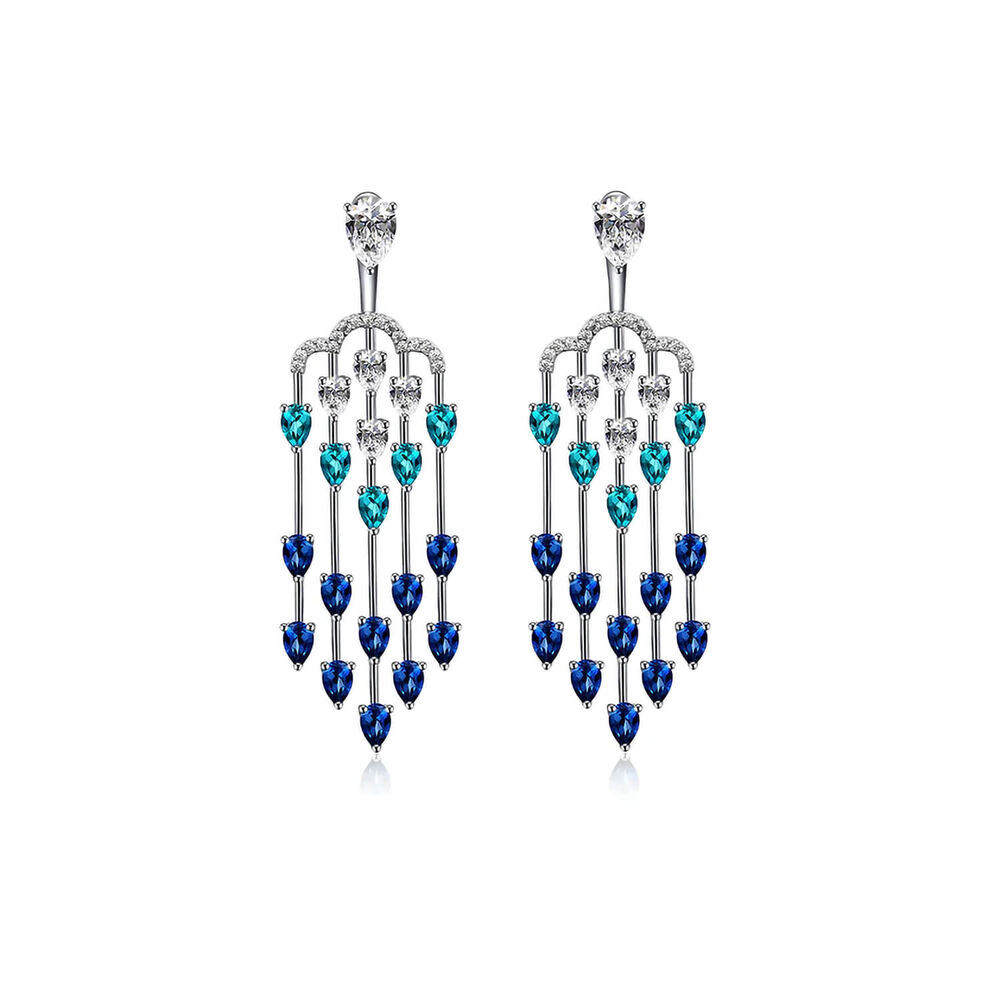 CARAT* London Alba Chandeliers White Gold Plated Sapphire Rain Drop Earrings