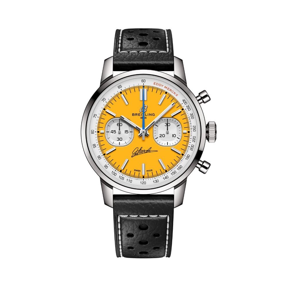 Breitling Top Time B01 Eddy Merckx 41mm Yellow Dial Black Leather Strap Watch