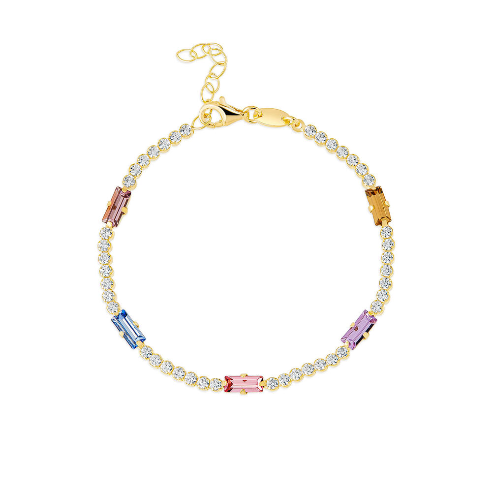 Sterling Silver & Yellow Gold Plated Rectangular Colour Stones & Cubic Zirconia Bracelet image number 0