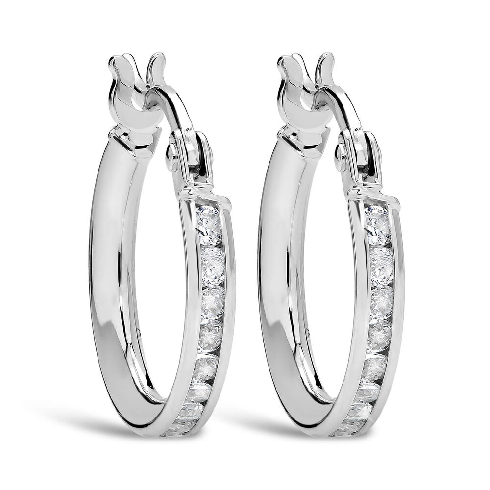 9ct White Gold Cubic Zirconia Hoop Earrings image number 0