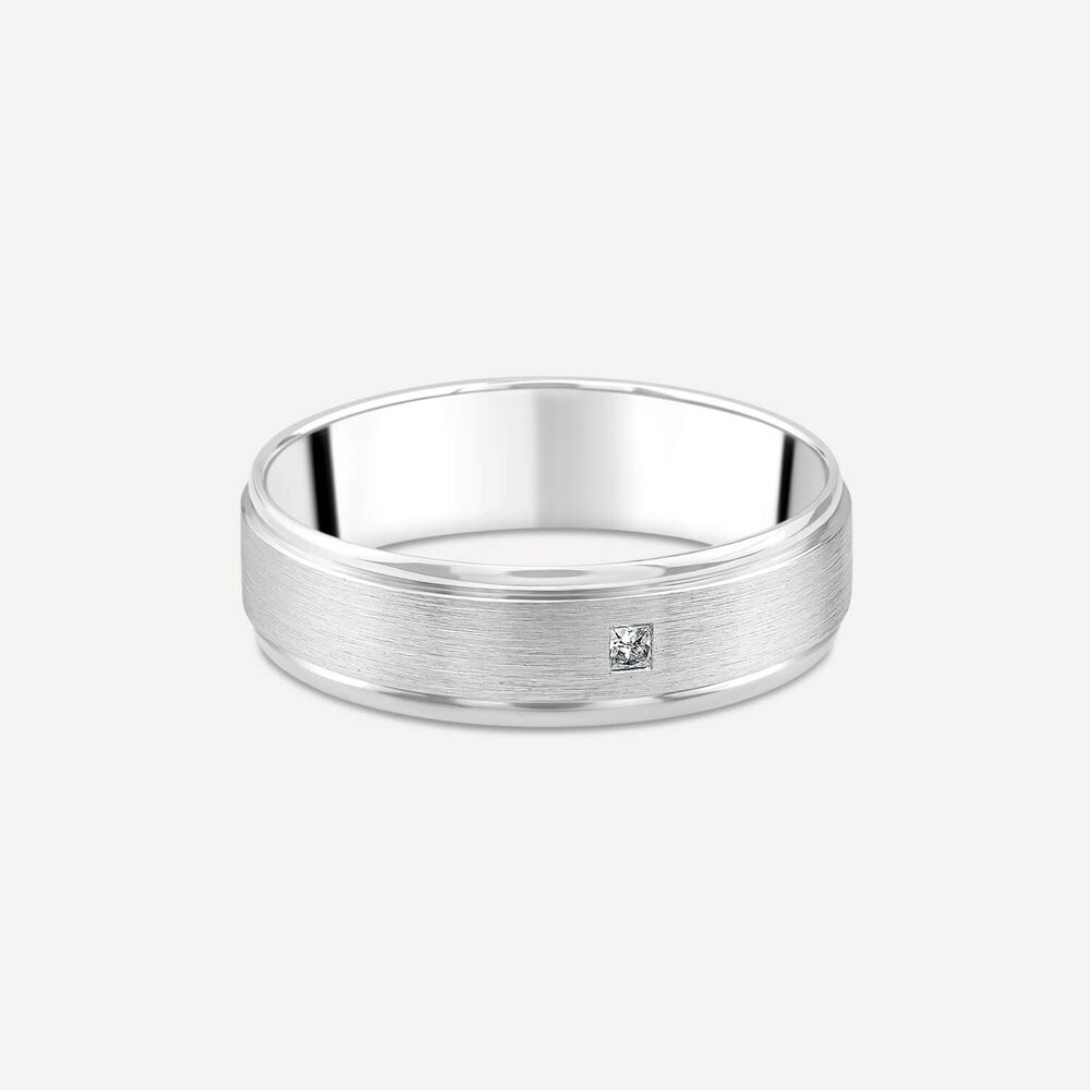 Platinum 0.05ct Diamond Princess Cut Polished Men's Wedding Ring