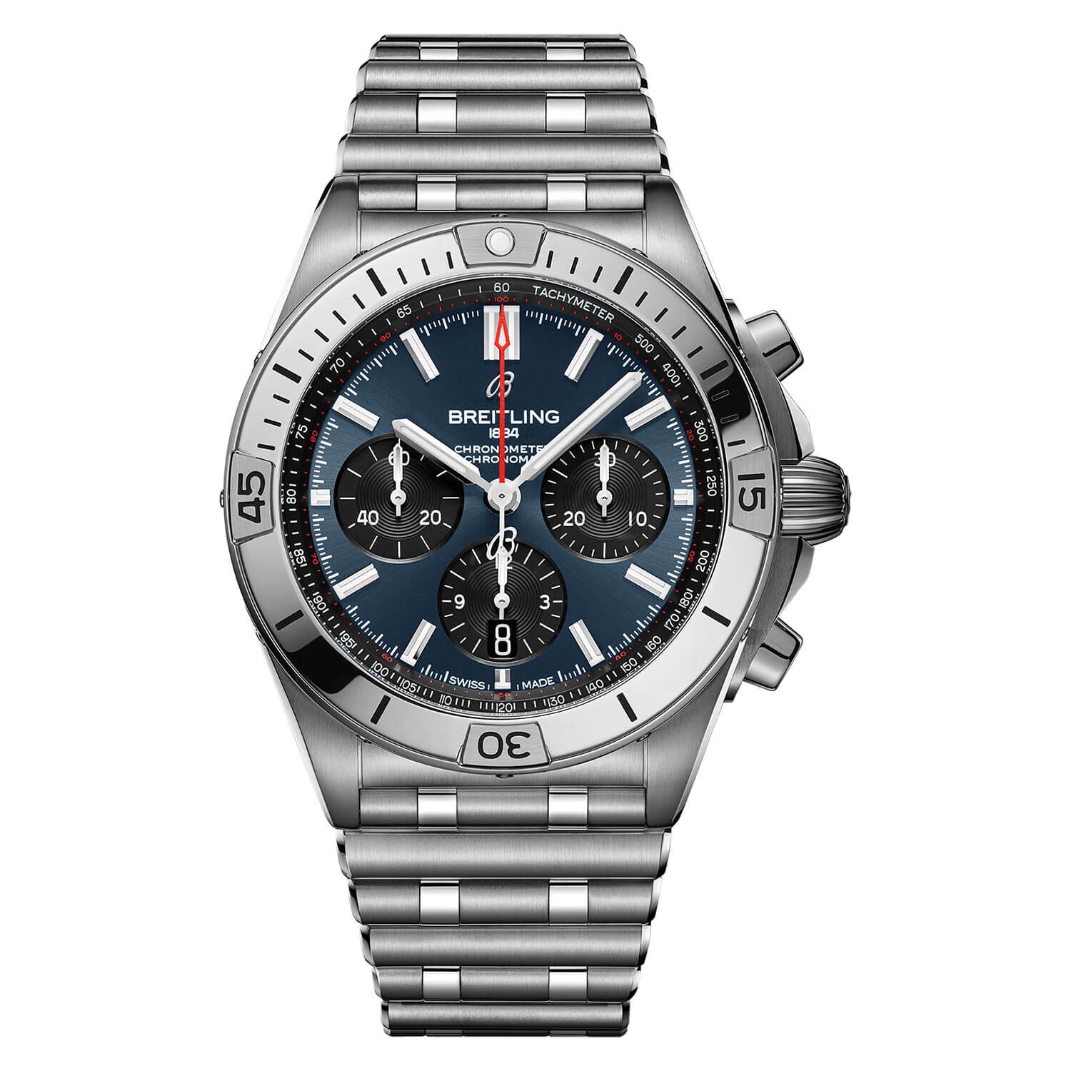 Breitling Chronomat 42mm Mens Blue Dial Steel Bracelet Watch