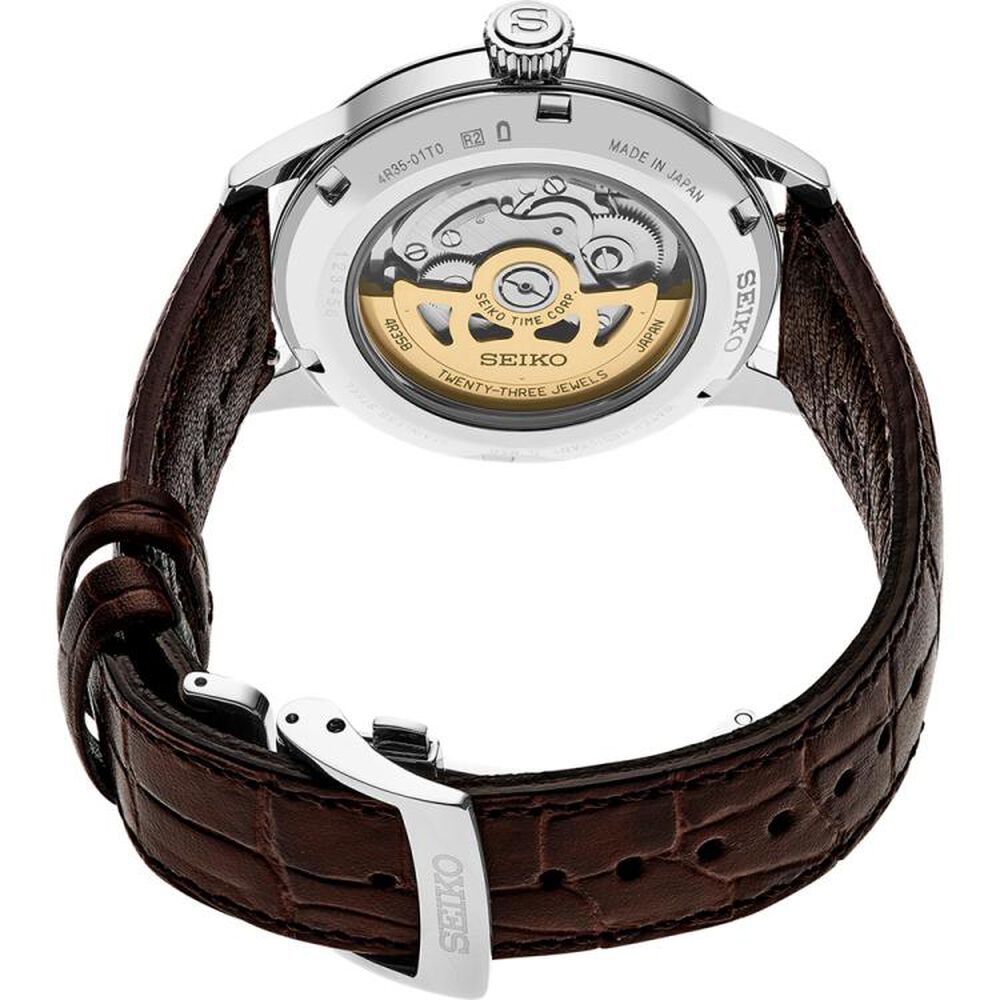 Seiko Presage Cocktail Time 40.5mm Blue Dial Brown Leather Strap Watch image number 6