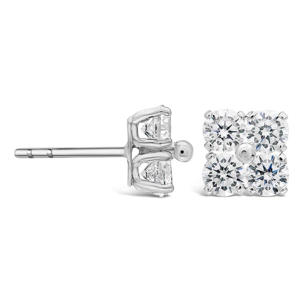 9ct white gold cubic zirconia cluster stud earrings image number 1