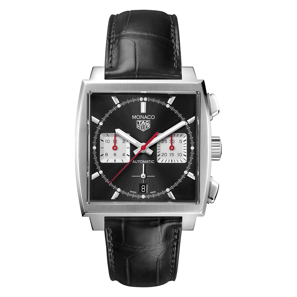 TAG Heuer Monaco 39mm Black Dial Chronograph Steel Case Strap Watch image number 0