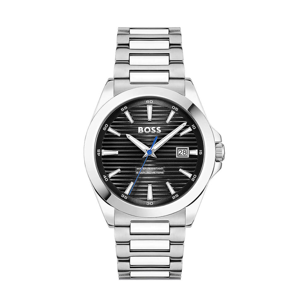 BOSS Strike 41mm Black Textured Dial Steel Bracelet Watch image number 0