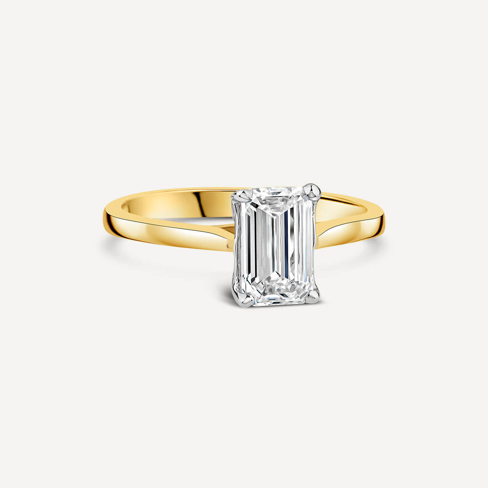 Born 18ct Yellow Gold 1.50ct Lab Grown Emerald Cut Diamond Ring image number 2