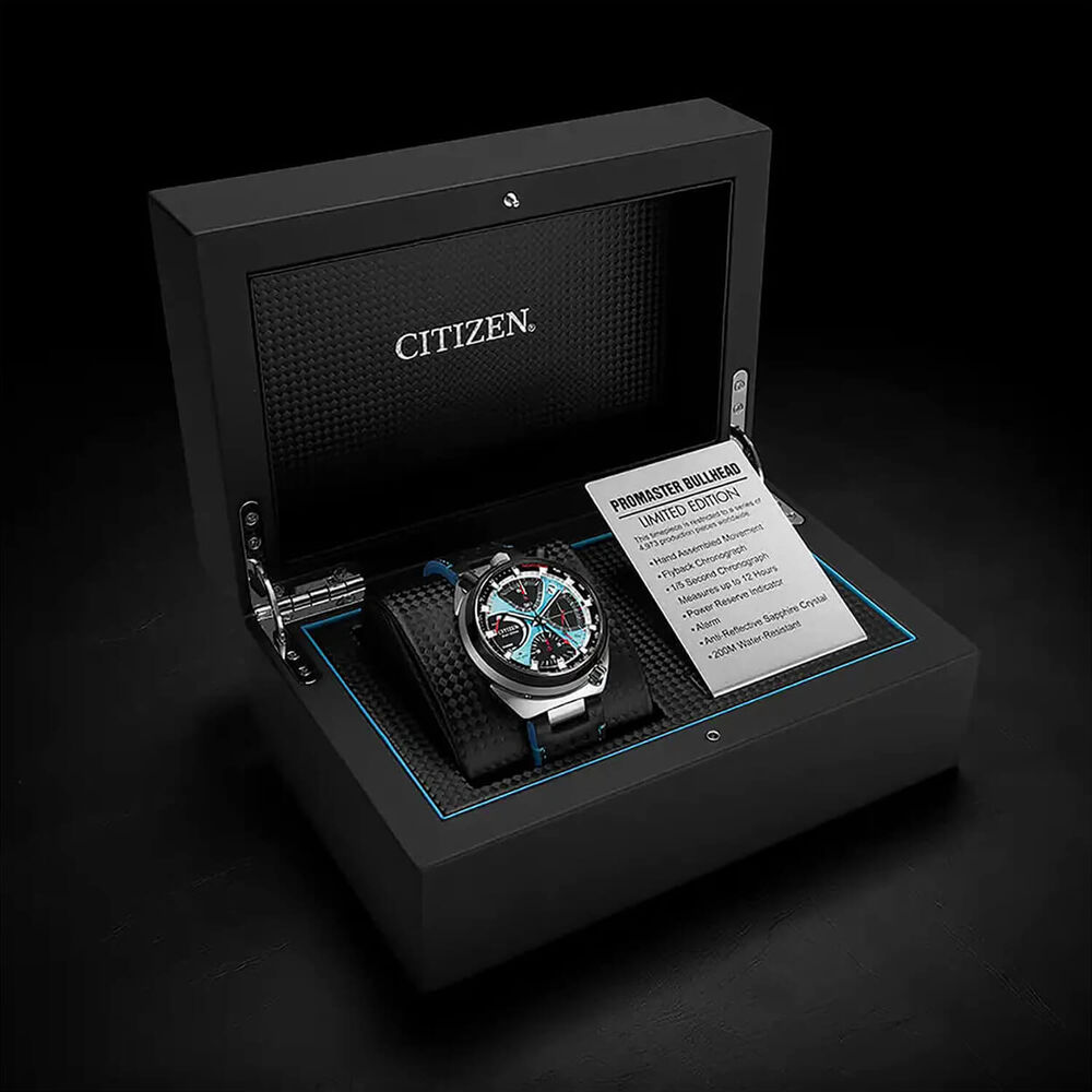 Citizen Promaster Bullhead Racing Chronograph 45mm Blue Dial Leather Strap Watch image number 8