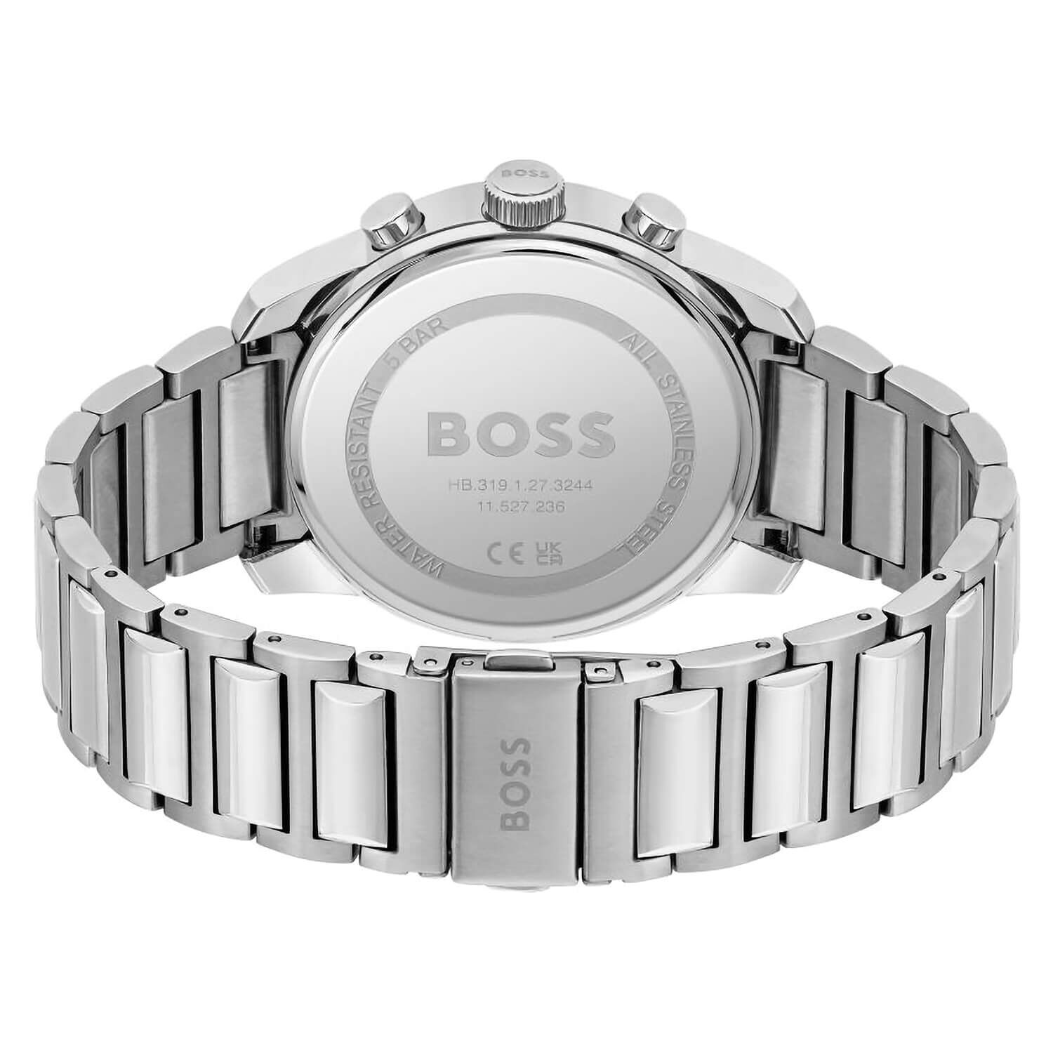 BOSS Trace 44mm Burgundy Dial Steel Bracelet Chrono Watch