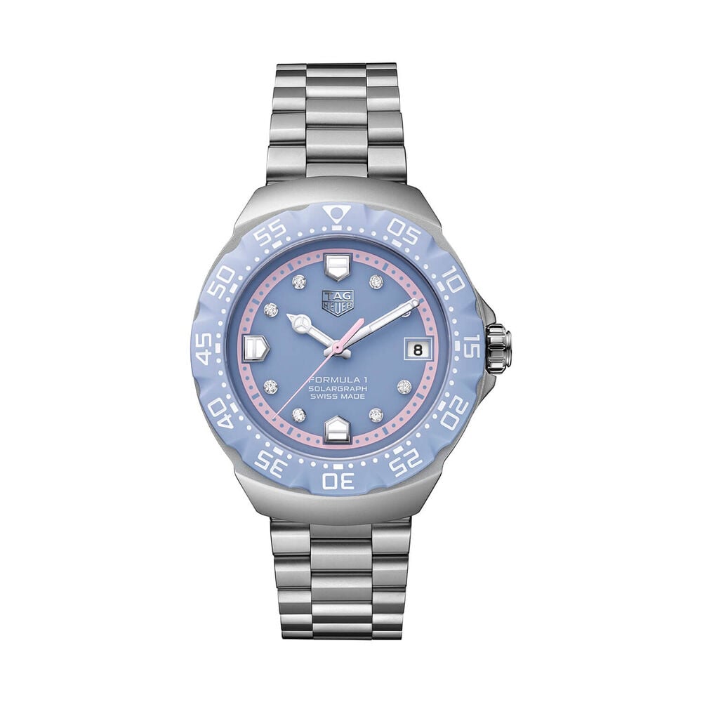 TAG Heuer Formula 1 Solargraph Blue Dial Diamond Dots Steel Bracelet Watch