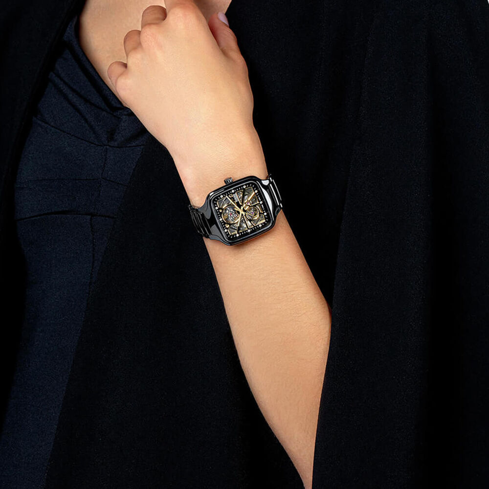 Rado True Square Automatic Open Heart 38mm Skeleton Dial Black Ceramic Bracelet Watch image number 6