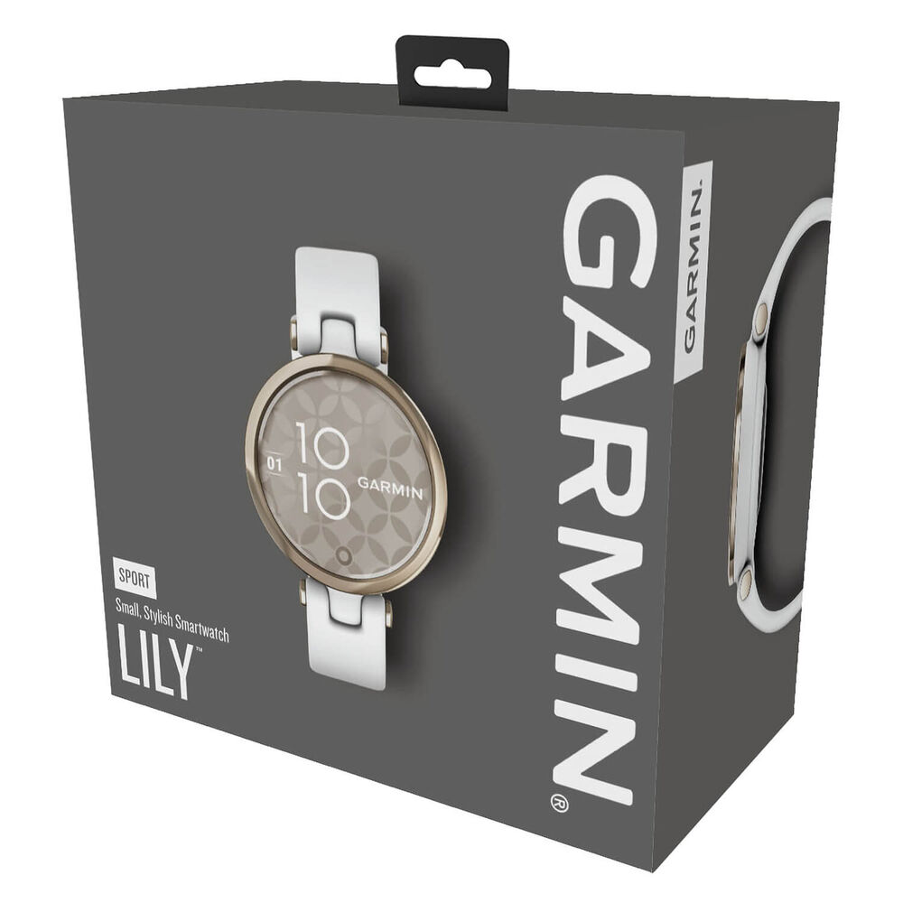 Garmin Lily Sport Cream Gold Bezel White Case Silicone Strap Watch image number 8