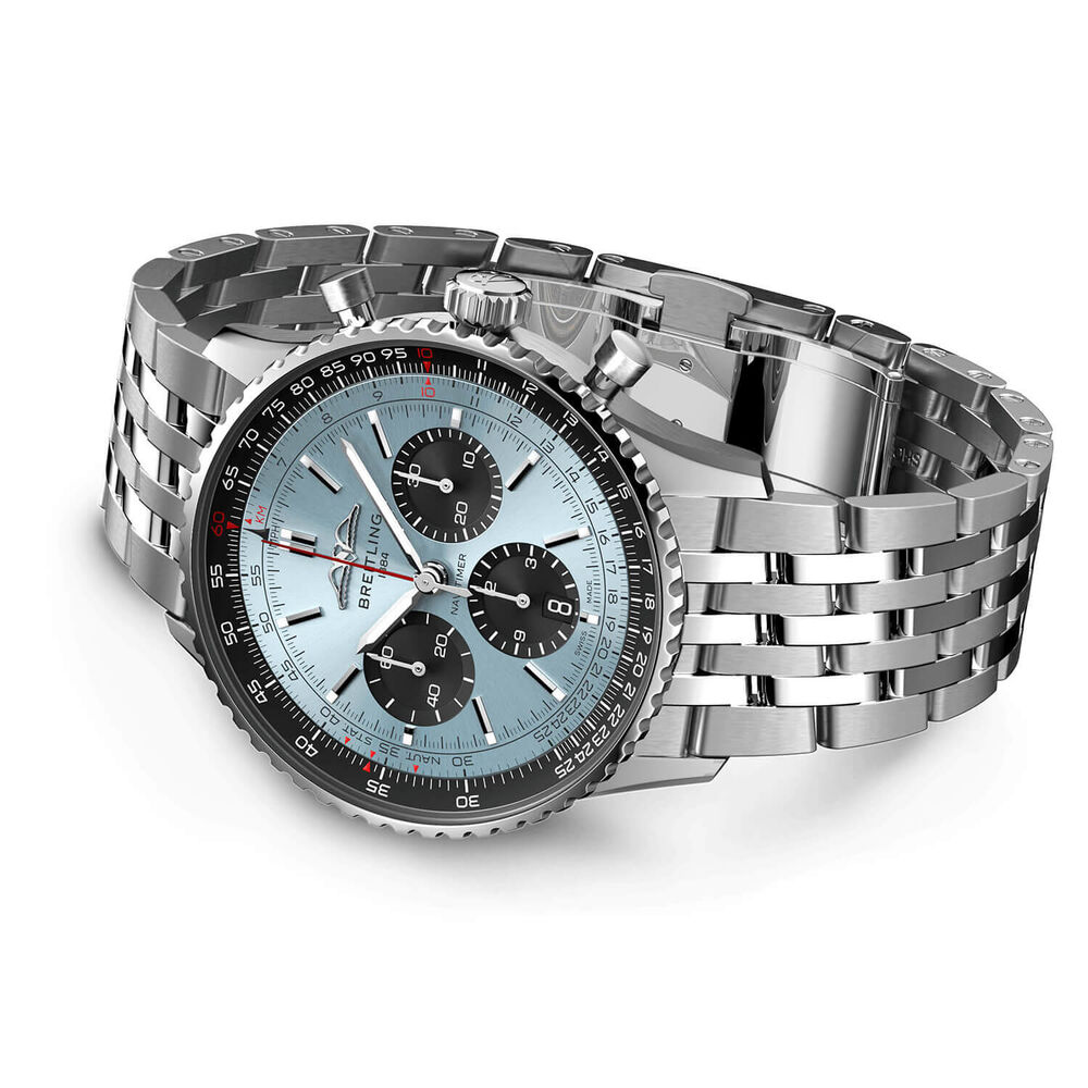 Breitling Navitimer B01 Chronograph 43 Ice Blue Dial Black Details Steel Bracelet Watch image number 2