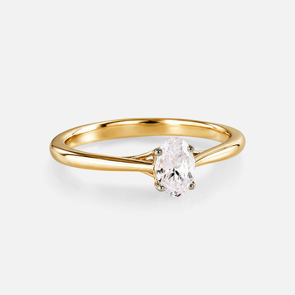 Floral 18ct Yellow Gold 0.40ct Oval Diamond Solitaire Ring