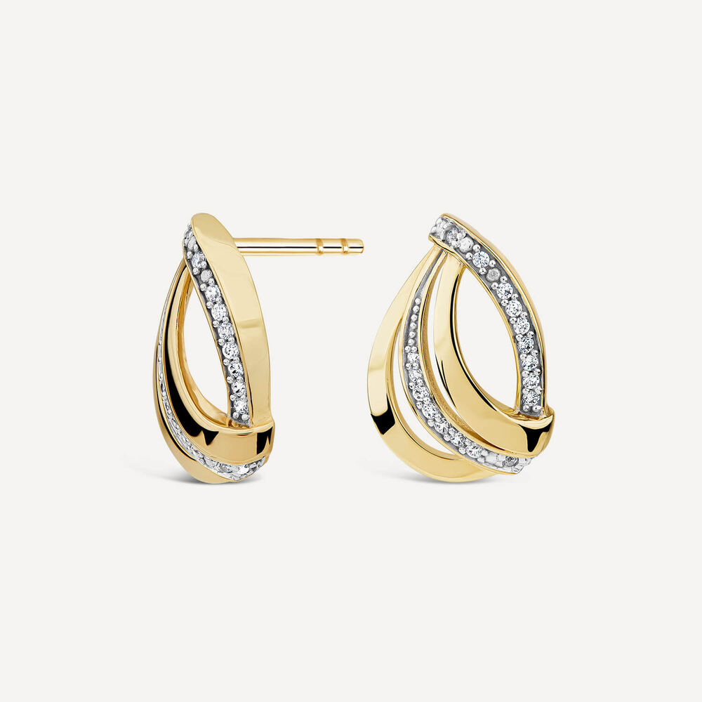 9ct Yellow Gold 4 Strand Cubic Zirconia Set Curve Stud Earrings image number 1