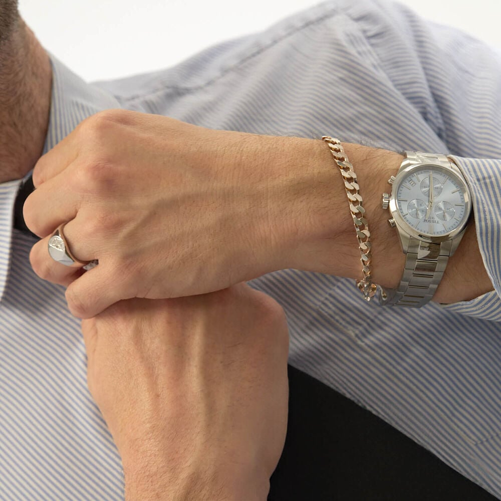 Sterling Silver Flat Square Curbed Men's Bracelet image number 3