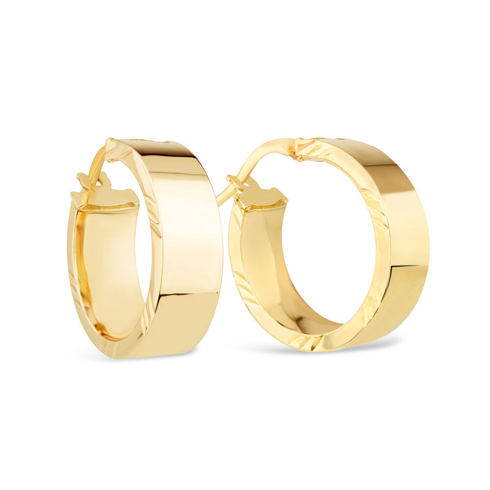 9ct Yellow Gold Thick Diamond Cut Edge Hoop Earrings image number 2