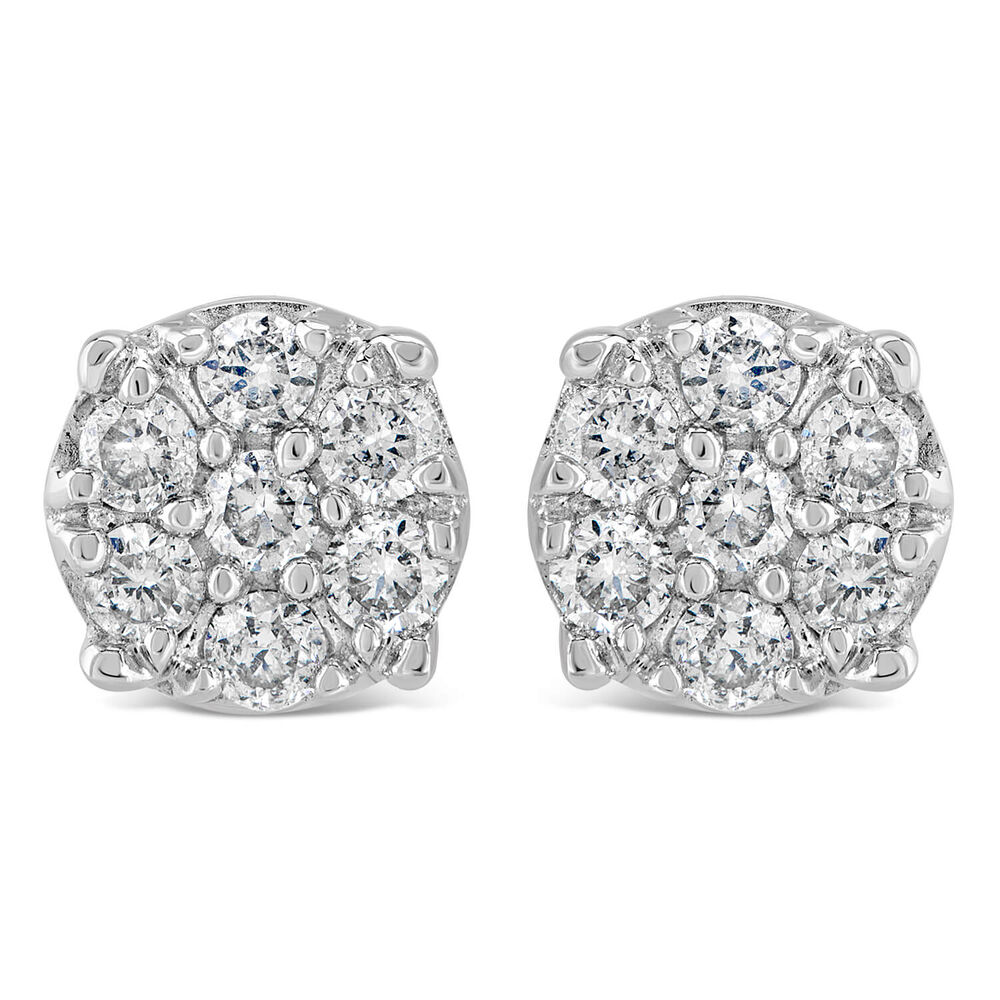 9ct white gold 0.25 carat diamond floral cluster earrings image number 0