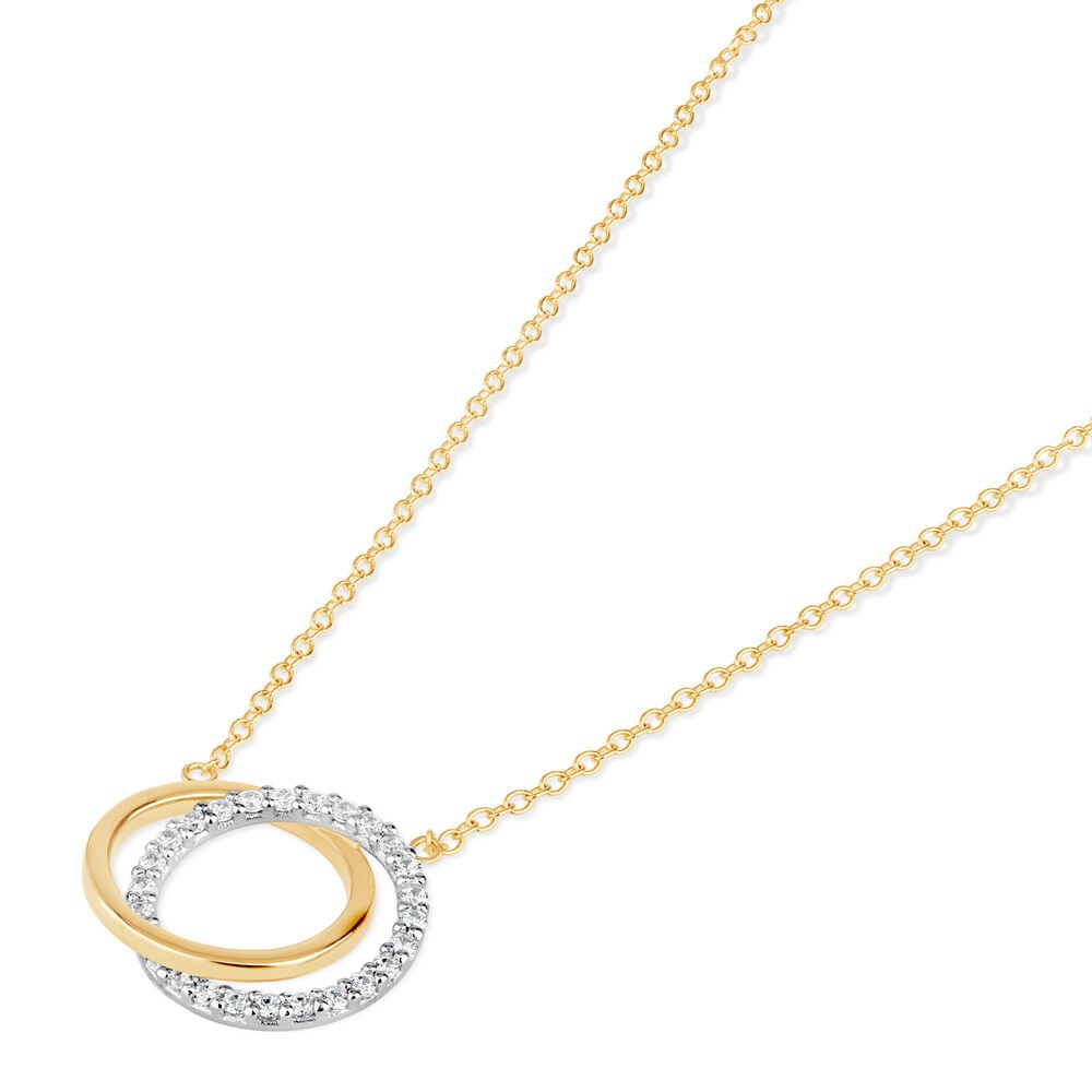 9ct Two-Tone Gold Cubic Zirconia Double Circle Necklet
