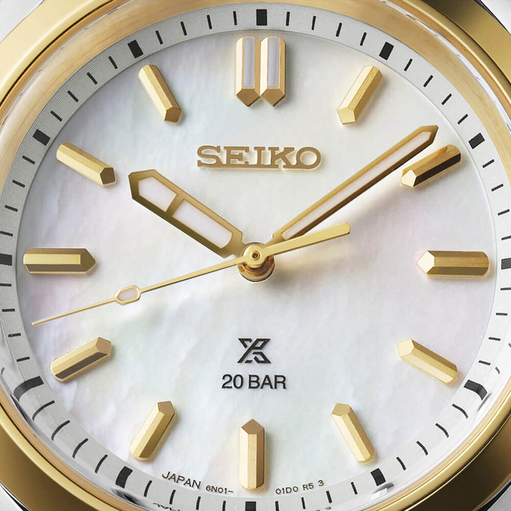 Seiko Prospex Ladies Marine Sports Two-Tone 34mm MOP Dial Steel Bracelet Watch