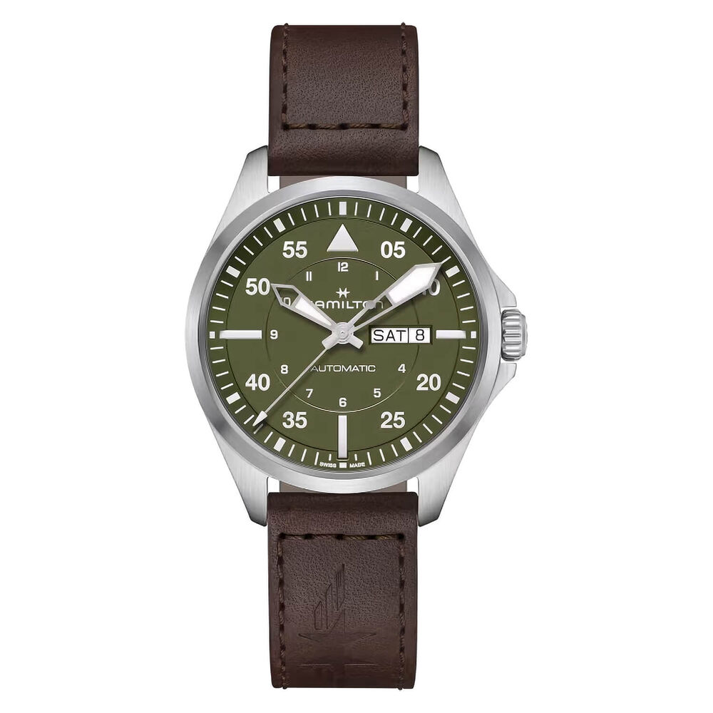 Hamilton Khaki Aviation Pilot Automatic 42mm Green Dial Leather Strap Watch image number 0