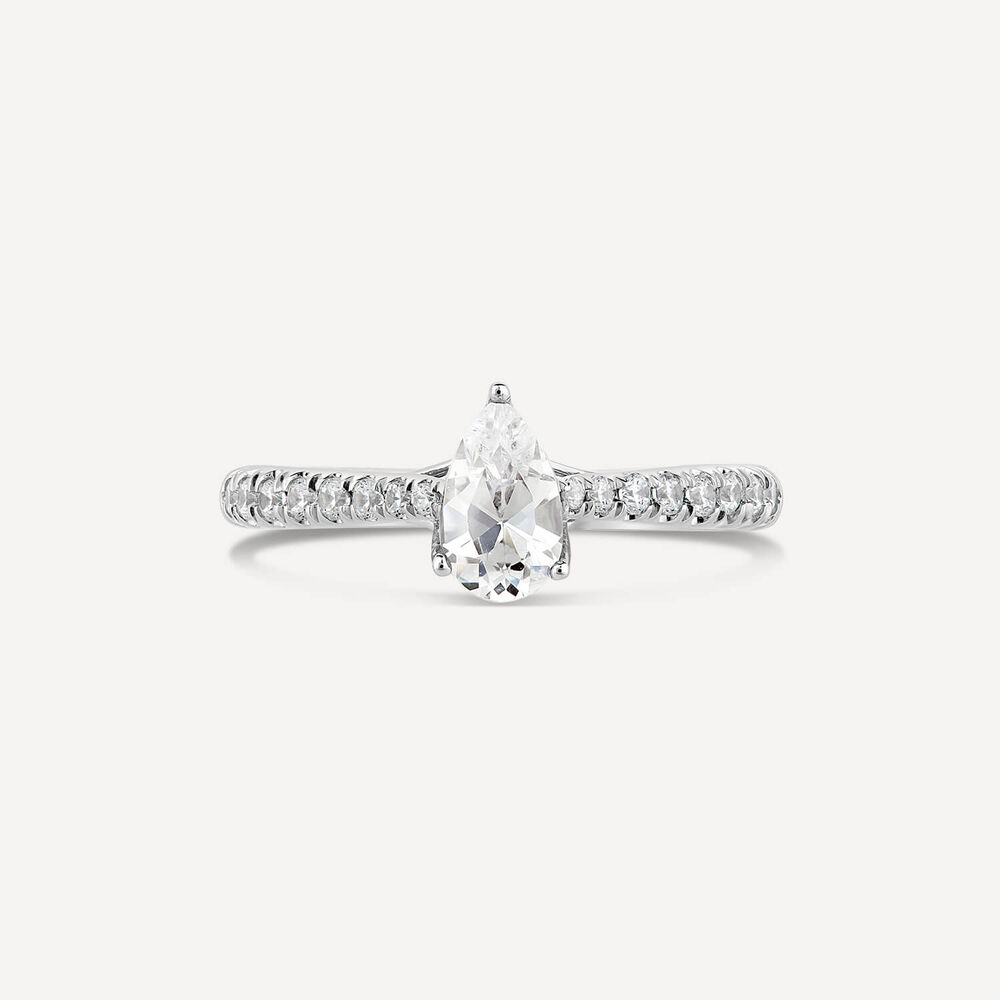 Platinum Orchid Setting Pear Diamond With 0.75 Carat Diamond Shoulders Ring image number 3