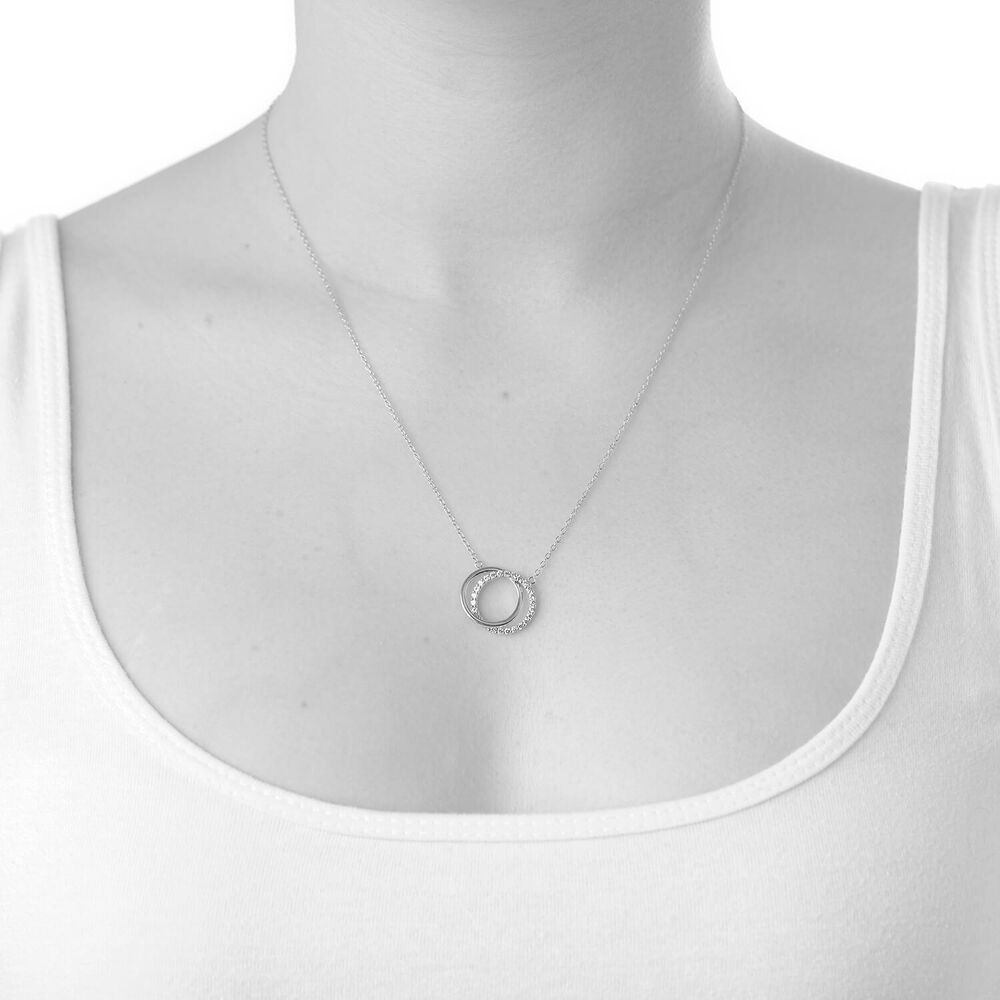 9ct White & Rose Gold Cubic Zirconia Double Circle Necklet image number 2
